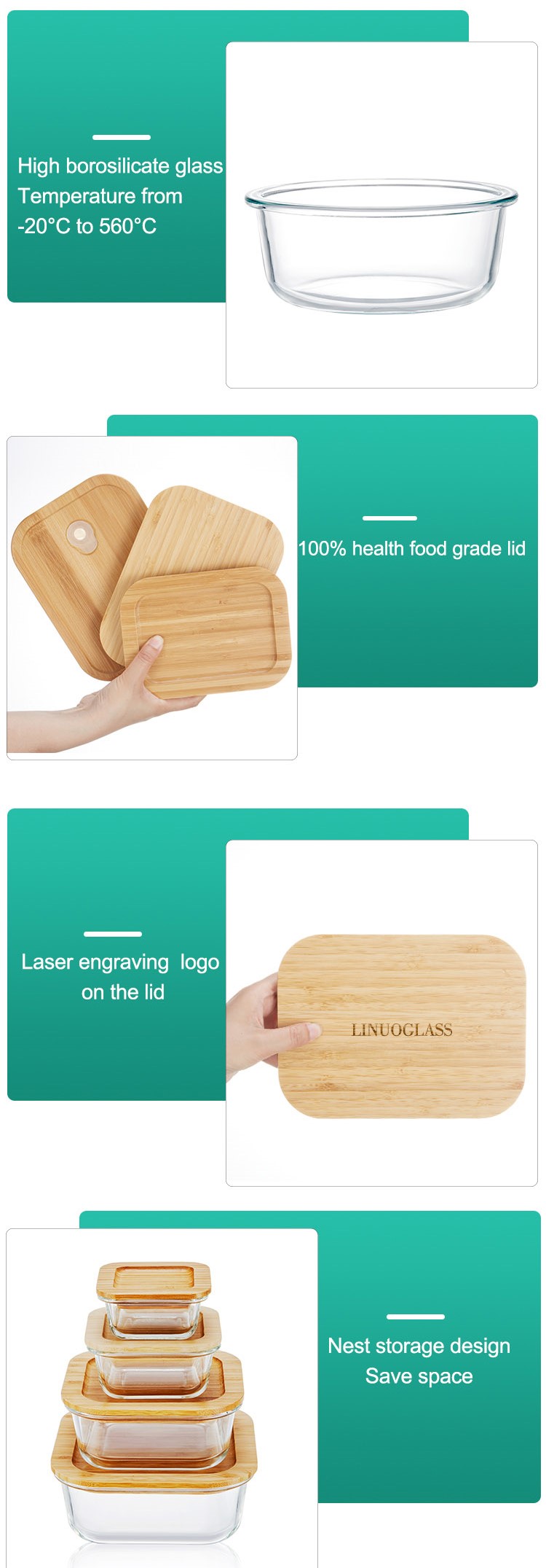 Bamboo Glass Bento Lunch Box Containers