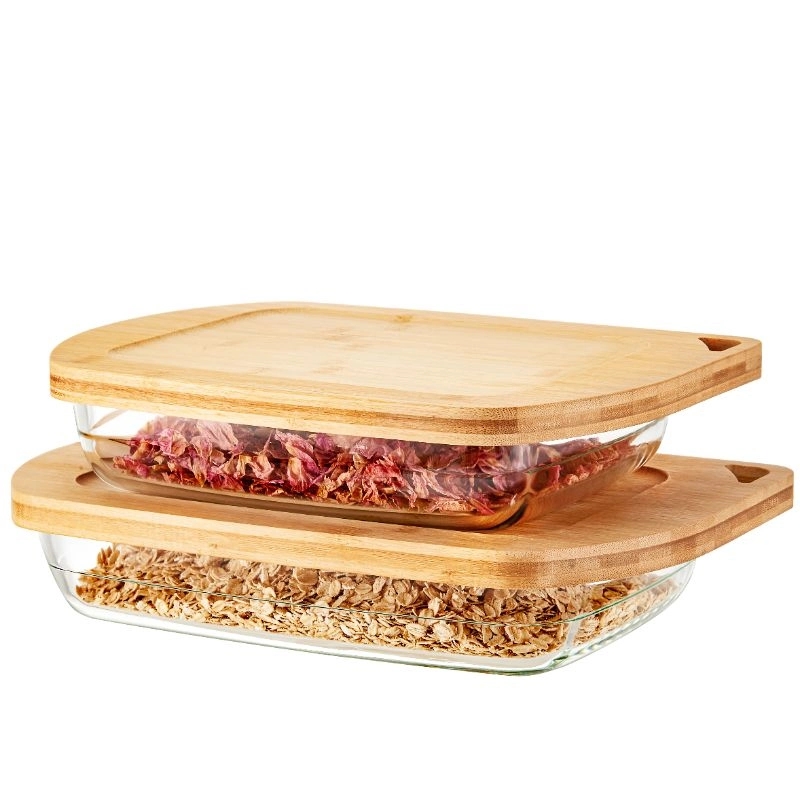 Wooden Lid Glass Baking Tray Dish