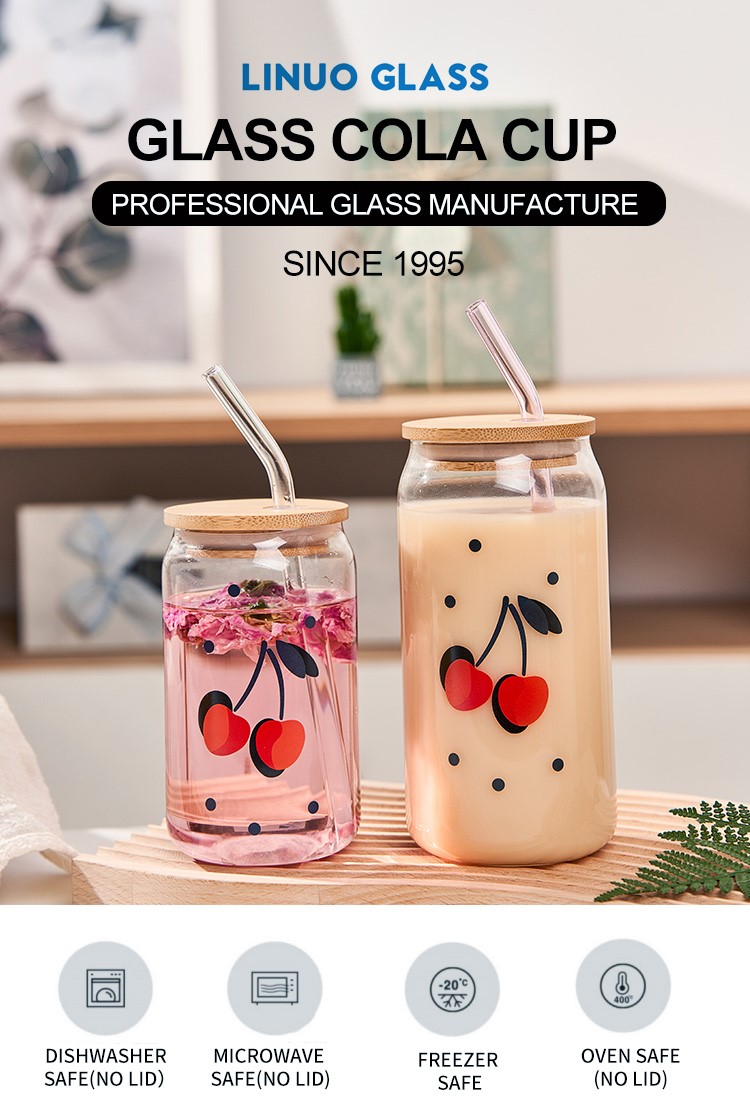 Customized Clear Glass Cups With Lids And Straws