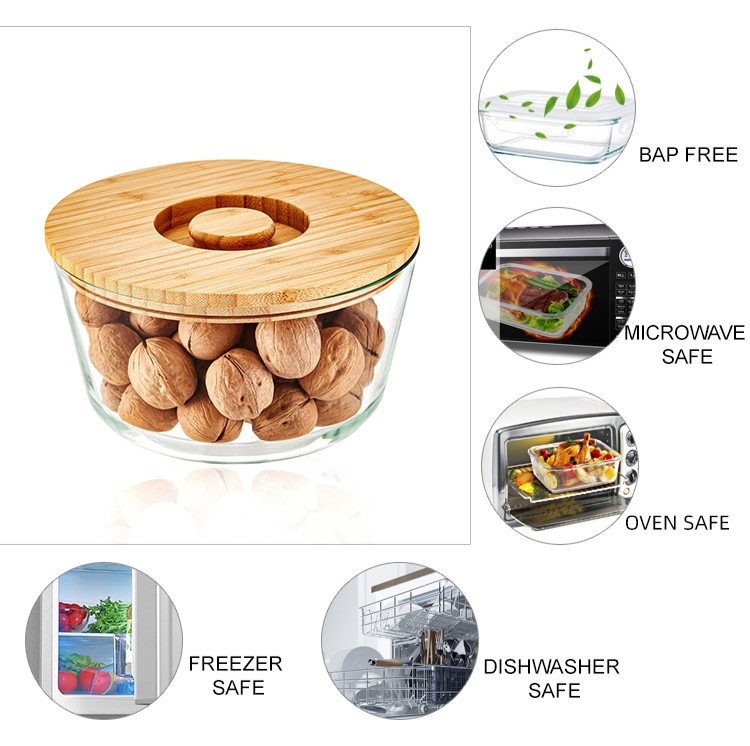 Lunch Box Glass Containers With Bamboo Lids