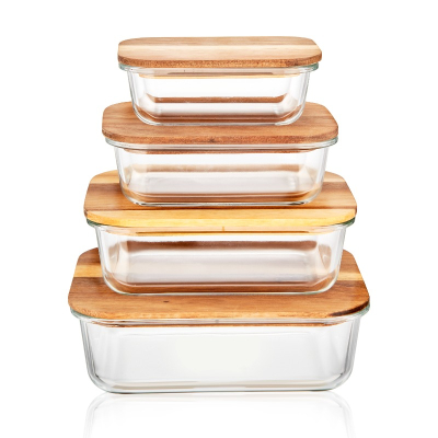  Acacia Wooden Lid Glass Containers