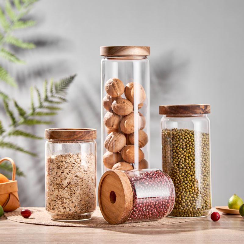 Glass Food Storage Jars With Wood Lid