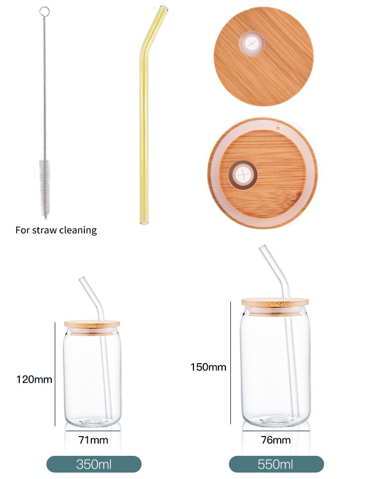 Glass Cup With Bamboo Lid And Straw