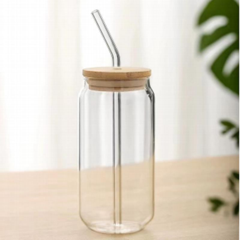 Glass Cup With Bamboo Lid And Straw
