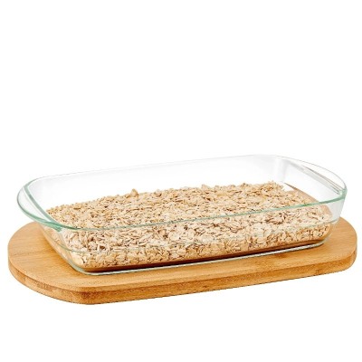 Wooden Lid Glass Baking Tray Dish