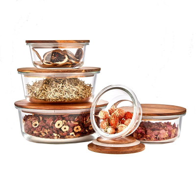 Glass Containers With Acacia Wood Lid