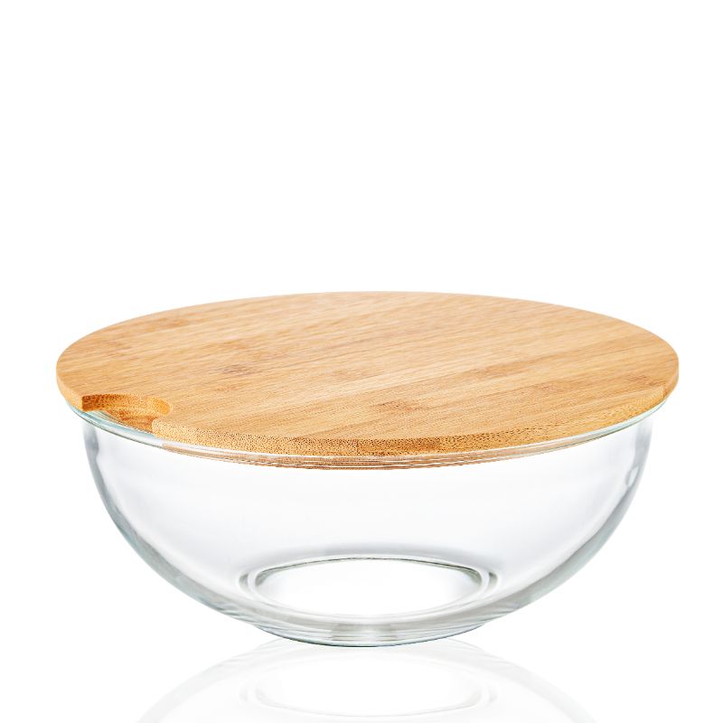 Bamboo Lid Glass Salad Bowl Set